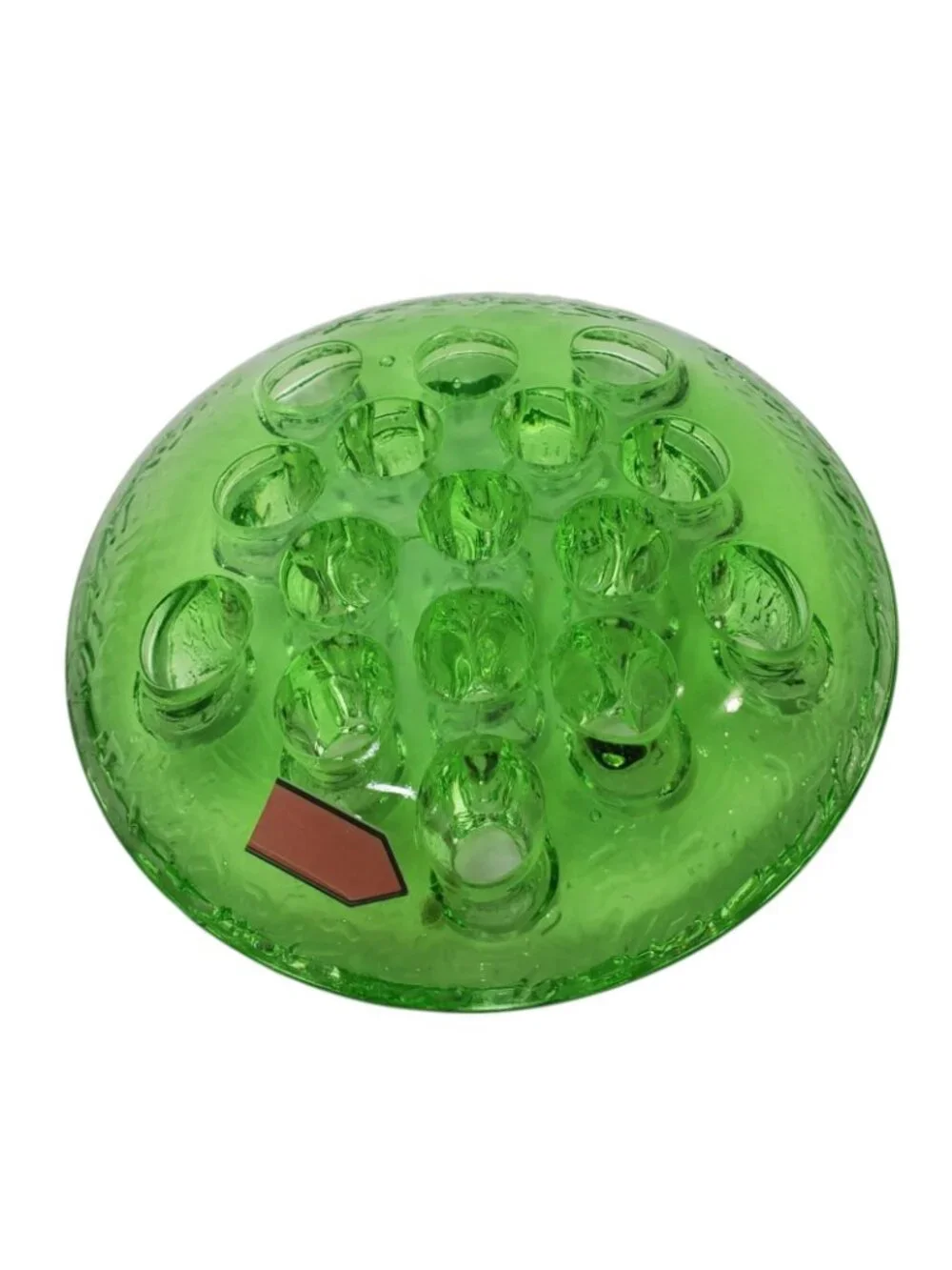 Antique Green Uranium Depression Vaseline Glass Flower Frog 16-Hole Glows c. 190